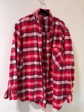 aerie Red Plaid Heavy Flannel Shirt
